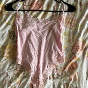 SKIMS Pink Lace Trim Bodysuit